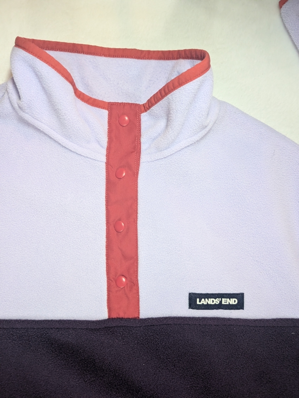 Lands' End Two-Tone Fleece Pullover - Lavender with Coral Trim XL - Picture 4 of 8